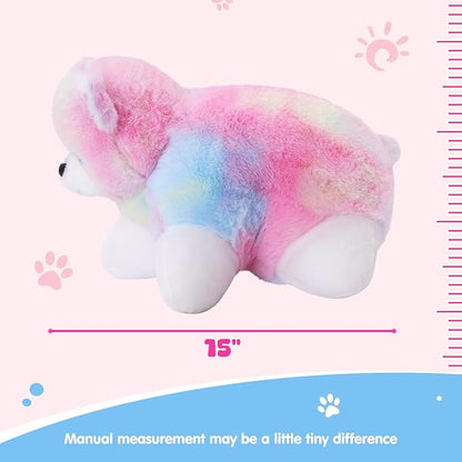 Glow Guards 15" Rainbow Teddy Bear Plush Pillow, Cute Stuffed Animal Soft Lovely Colorful Toy, Bedtime Sofa Decors, Christmas Birthday Children's Day Hoilday Gift for Toddler Kids