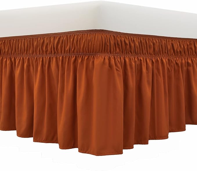 MEILA Wrap Around Bed Skirt Three Fabric Sides Elastic Dust Ruffled 24 Inch Tailored Drop,Easy to Install Fade Resistant-Caramel, Queen/King