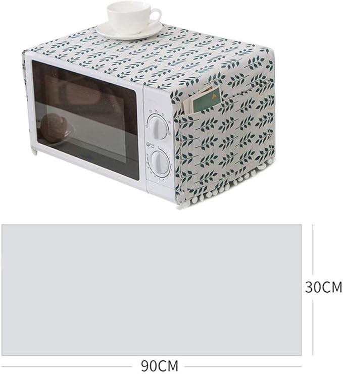 AKOAK 1 Pack 30cm x 90cm/11.81" x 35.43" Household Kitchen Microwave Dust Cover Cotton Linen Oven Cover with Storage Bag Home Decoration Accessories (Green Plants)