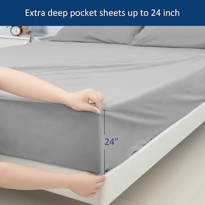 Moonsea Extra Deep Pocket Full Sheet Set for Air Mattress - Deep Pocket Sheets Full Bed Sheets Set - Sheets with Pockets on Side - Easily Fits Extra Deep 16 in to 24 in Pillow Top Air Mattress (Grey)