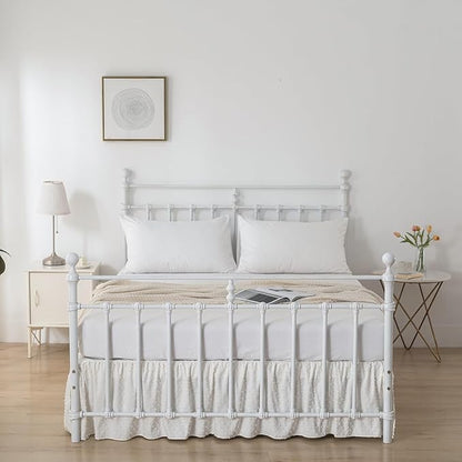 Tufted Dot Bed Skirt King Size Ruffled Bed Skirt with Split Corners, 14 Inch Drop Dust Ruffle Bed Skirts with Platform, Ivory