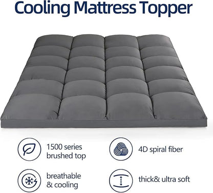 Mattress Topper Super Queen for Back Pain, Extra Thick Mattress Pad Cover, Plush Pillow Top, Deep Elastic Pocket, Grey, 66"X80"+20"