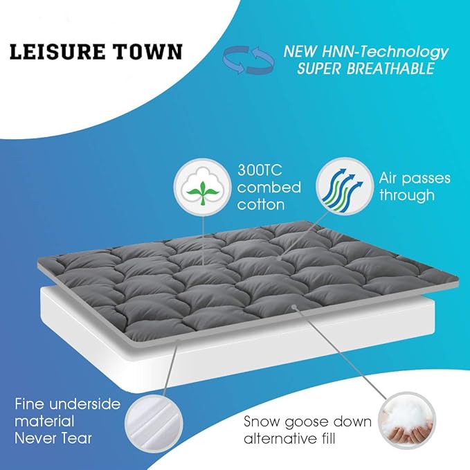 LEISURE TOWN California King Mattress Pad Fitted Quilted Cotton Mattress Cover Cooling Soft Pillow Top Mattress Topper Down Alternative Filling Mattress Protector with 8-21 Deep Pocket (72x84 Grey)
