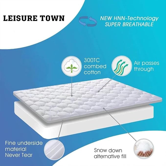LEISURE TOWN Twin Mattress Pad Fitted Quilted Cotton Mattress Cover Cooling Soft Pillow Top Mattress Topper with Down Alternative Filling Mattress Protector with 8-21 Deep Pocket (39x75 White)