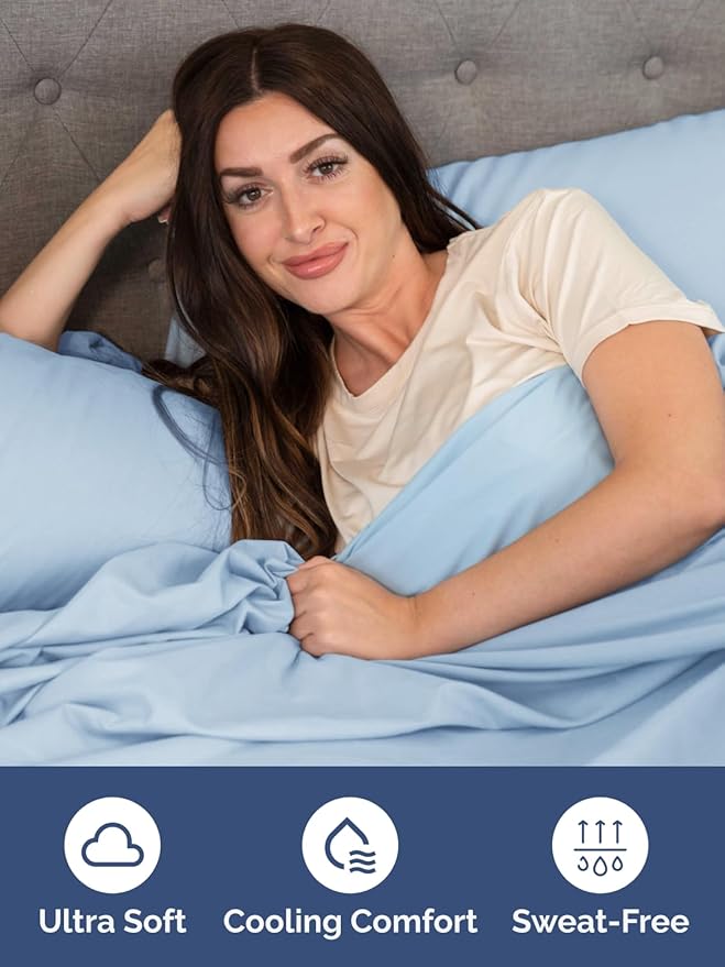 Extra Deep King Fitted Sheet - Hotel Luxury Single Fitted Sheet Only - Easily Fits 18 inch to 24 inch Mattress - Ultra Soft, Wrinkle & Fade Free w/Extra Deep Pockets - Breathable & Comfy - Light Blue