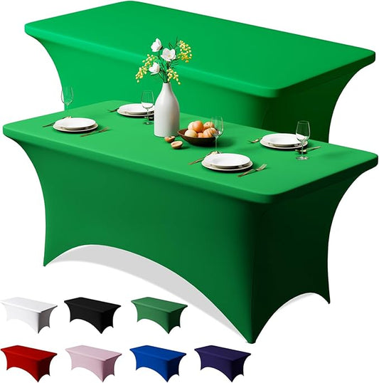 Trlyc 2 Pack 6FT Spandex Table Cloth - 72 x 30 Inch Rectangular Stretch Tablecloth, Wrinkle Resistant Scretch Table Cover for Wedding, Party, Banquet, Picnic, Outdoor Decoration (2Pcs,Green)