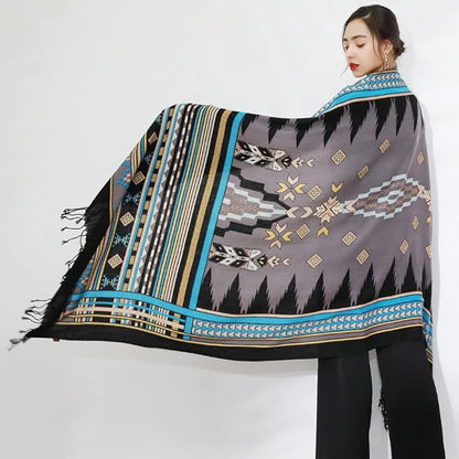 DANA XU 100% Merino Wool Pashmina Shawl for Women 96"x43", Oversized Cashmere Wrap with Tassels, Floral Travel Blanket Cape
