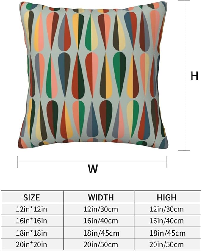 bassyil Mid Century Retro Drop Throw Pillow Covers Decorative Linen Pillow Cases Set of 2 Square Cushion Cover for Couch Sofa Bedroom Patio 18x18 Inch