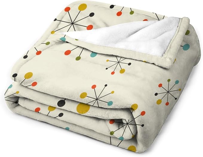 Mid Century Throw Blanket, Retro Abstract Geometric Pattern Boho 1950s 1960s Iconic Atomic Starbursts Modern Sputnik Print Blanket for Couch Sofa Bed Decorative Gifts 50"x60"