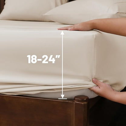 Extra Deep Pocket California King Sheets 18-24 Inch 1000 Thread Count 100% Egyptian Cotton Sateen Weave Soft Breathable 4 Pieces（California King,Linen）
