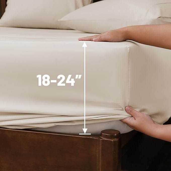Extra Deep Pocket King Sheets 18-24 Inch 100% Egyptian Cotton 1000 Thread Count Sateen Weave Soft Breathable 4 Pieces（King，Linen）