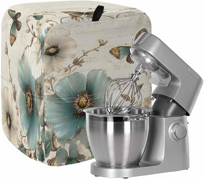 Spring Flowers Stand Mixer Dust Cover with Storage Pocket & Handles, Fits All Tilt Head & Bowl Lift Botanical Butterfly Kitchen Appliance Cover Organizer Vintage Farmhouse Bag Accessories, 6-8 Quart