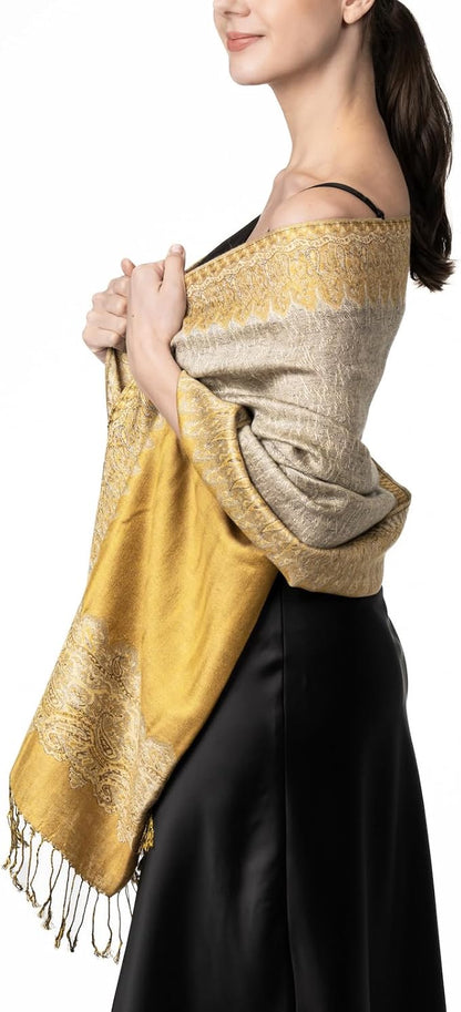 Achillea Big Paisley Pashmina Shawl Wrap for Women – Elegant Scarf for Weddings, Evening Dresses, Festivals & Daily Wear