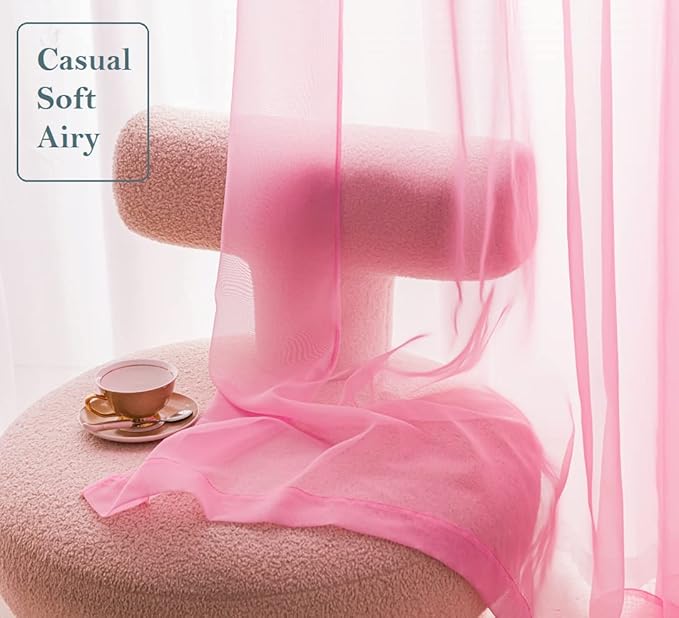 PI Pink Sheer Curtains with Eyelets,Light Filter Window Sheer Draperies for Girls Room/Beauty Care 2 Panels (W52 X L72, Bright Pink)