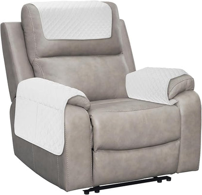 uxcell 3 PCS Armrest Covers, Couch Arm Cover Furniture Protect Slide Recliner Chair Armchair Covers with Side Storage Pocket for Sofa Recliner, Ecru