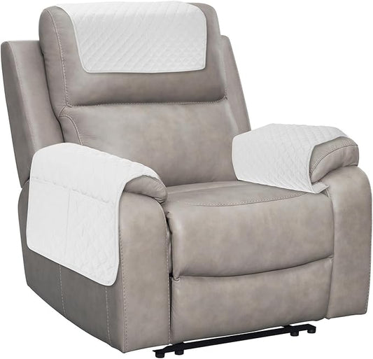 uxcell 3 PCS Armrest Covers, Couch Arm Cover Furniture Protect Slide Recliner Chair Armchair Covers with Side Storage Pocket for Sofa Recliner, Ecru