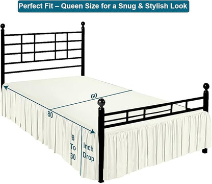Shreem Linen Ruffled Bed Skirt with Split Corners, Gathered Style, 100% Microfiber, 18-Inch Drop, Dust Ruffle Bedskirt with Platform, Queen, Ivory