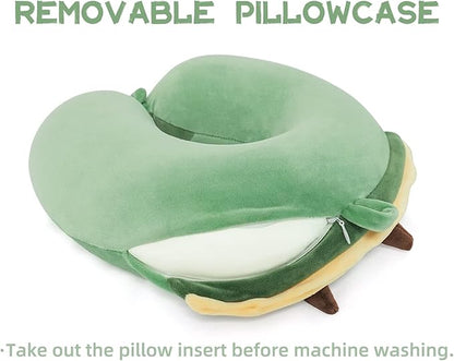 Niuniu Daddy Kids Travel Pillow - Soft Memory Foam Neck Pillow for Airplane, Car, Train Travel - Green Dinosaur Design for Boys & Girls (9-12 Years)