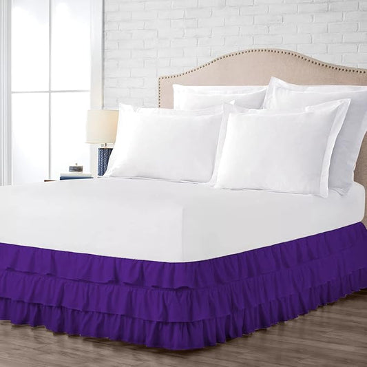 Multi-Ruffle Bed Skirt, Soft Multi Ruffle Bed Skirt Elastic Dust Ruffles with Wrap Around Bed Skirt Easy Fit with 18 Inch Drop 100% Cotton 800 Thread Count Bed Skirt (California King, Purple)
