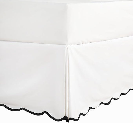 HIG Off-White Chic Twin XL Bed Skirt - Easy Fit Scallop Edge Pleated Bedskirts, 14 Inch Drop Anti-Slip Dust Ruffle, Thick Fabric for Enhanced Privacy, Pre-Washed for Long-Lasting Use(N60022)