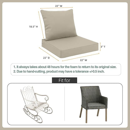 Favoyard Outdoor Seat Cushion Set 22 x 22 Inch Waterproof & Fade Resistant Patio Furniture Cushions with Removable Cover Deep Seat & Back Cushion with Handle and Adjustable Straps for Chair Sofa Couch