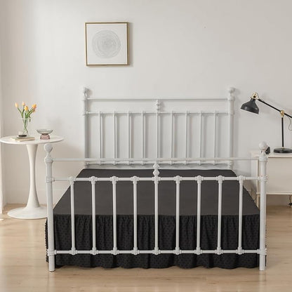 Tufted Dot Bed Skirt King Size Ruffled Bed Skirt with Split Corners, 14 Inch Drop Dust Ruffle Bed Skirts with Platform, Black