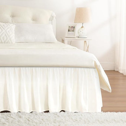 RIMELA Cream White Bed Skirt King Size 15 Inch Drop, Wrap Around Elastic Bedskirt, Dust Ruffle for Adjustable Bed Base Machine Washable Easy to Install Bed Skirts
