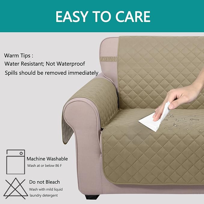 U-NICE HOME Recliner Chair Covers Reversible Chair Cover Pet Covers for Dogs with Elastic Straps Water Resistant Diamond Quilted (23''Recliner Small, Light Camel/Beige)