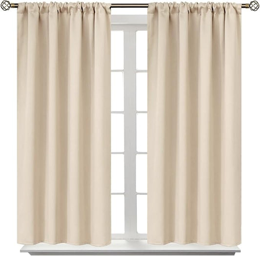 BGment Short Blackout Curtains 40 Inches Length - Rod Pocket Room Darkening Window Drapes for Bedroom Kitchen Bathroom Basement Cafe, Champagne, 2 Panels, 42 x 40 Inch