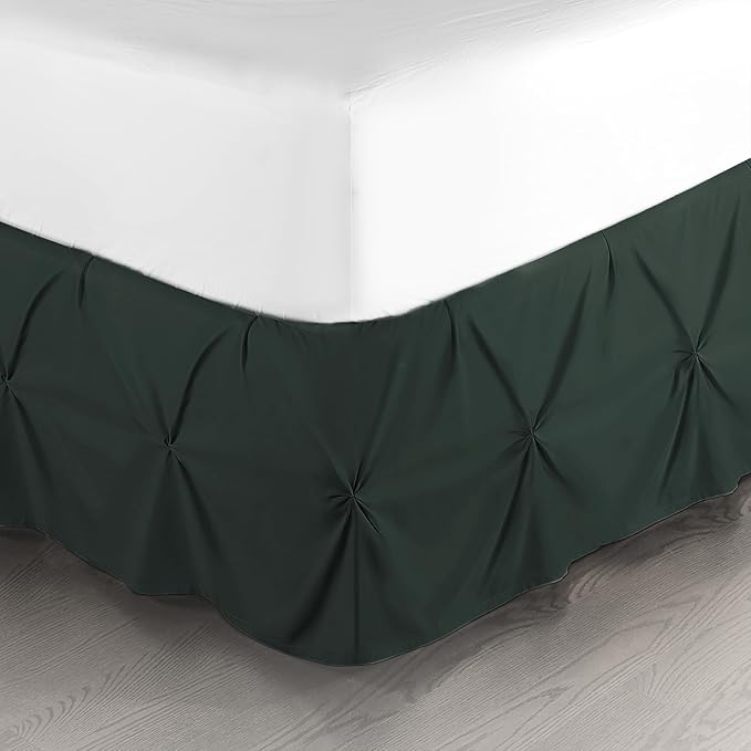 Nestl Forest Green Bed Skirt Cal King Size, Pinch Pleat Cal King Bed Skirt, 14" Drop Cal King Bedskirt, Hotel Quality Bed Skirts, Microfiber Bedskirt for Cal King Bed, Forest Green Cal King Bed Skirt