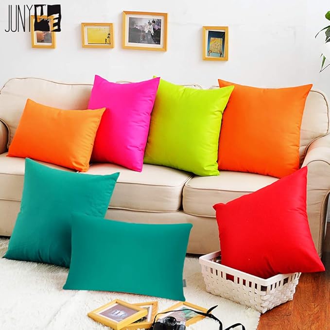 4-Pack 100% Cotton Comfortable Solid Decorative Throw Pillow Case,Thmyo Square Cushion Cover Pillowcase Sublimation Blank Pillow Covers DIY Throw Pillowcase for Sofa(16x16 inch/ 40x40cm,Lake Blue)