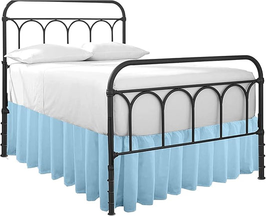Ruffled Bed Skirt with Split Corners-Dust Ruffle - 15" Drop 100% Microfiber Soft,Sheen & Luxurious Look - Bed Skirts (Light Blue -Queen)