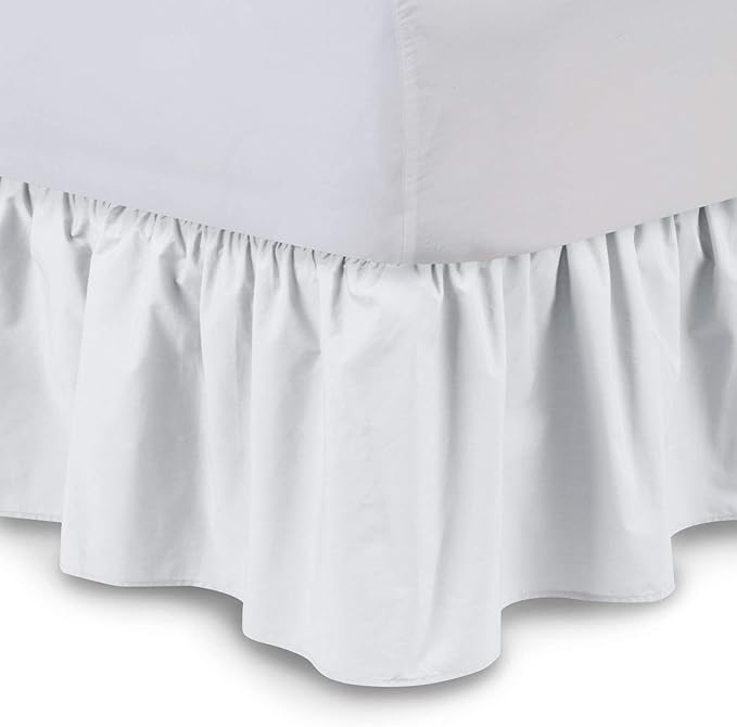 Bed Skirt - Ruffled Bed Skirt (Twin XXL, White) 12 Inch Drop Dust Ruffle with Platform, 100% Cotton 800 Thread Count Fabric - Dust Ruffle Bedskirt for Easy Fitting and Easy Care