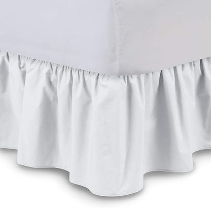 Ruffled Bed Skirt (Cal King, White) 18 Inch Drop Dust Ruffle with Platform, 100% Cotton 600 Thread Count Fabric, Gathered Styling, Available in All Bed Sizes and 23 Colors - Bedskirt