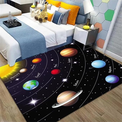 Outer Space Solar System Area Rug for Boys Room 4x5 ft Soft Non-Slip Black Starry Sky Galaxy Nebula Planet Rugs for Kids Bedroom Floor Mat