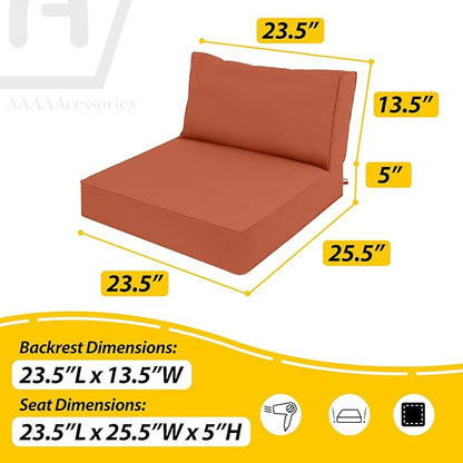 AAAAAcessories Outdoor Deep Seat Cushions, Waterproof, Fade-Resistant Patio Furniture Replacement Cushions, 23.5" x 25.5" x 5" + 23.5" x 13.5", Set of 4, Rust