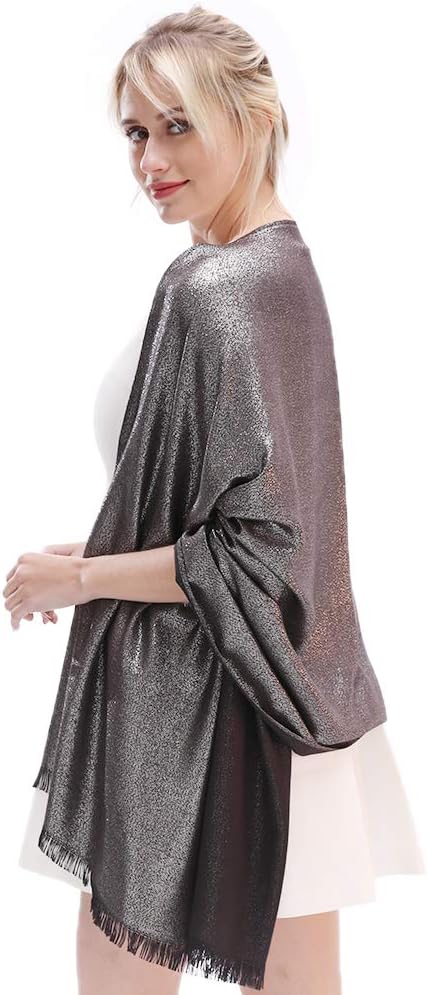 LMVERNA Women's Sparkling Metallic Soft Pashmina Shawls and Wraps Scarf in Solid Colors