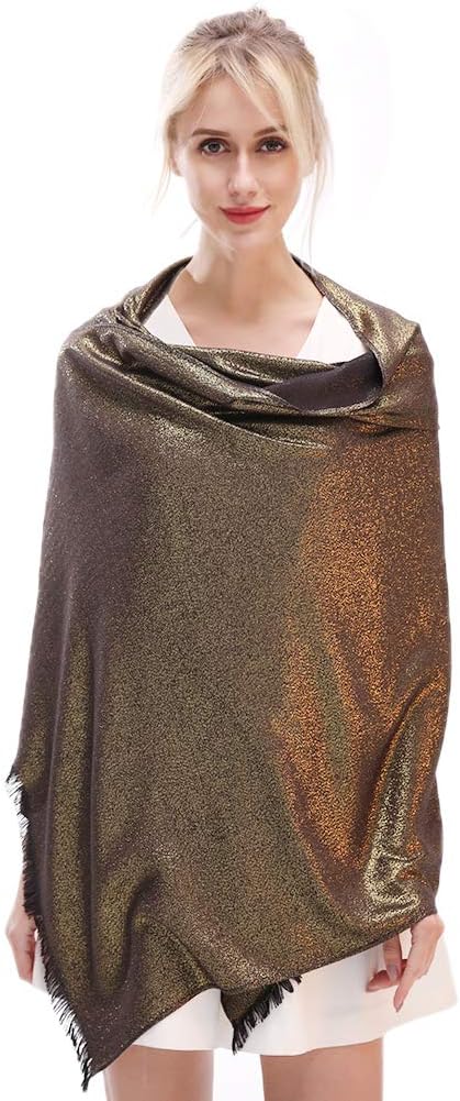 LMVERNA Women's Sparkling Metallic Soft Pashmina Shawls and Wraps Scarf in Solid Colors