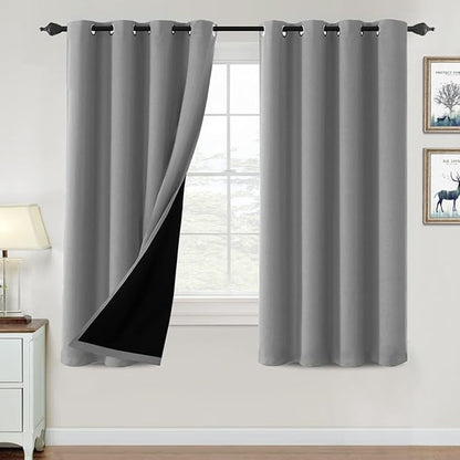 H.VERSAILTEX 100% Blackout Curtains for Bedroom Thermal Insulated Blackout Curtains 63 inch Length Heat and Full Light Blocking Curtains for Living Room with Black Liner 2 Panels Set, Dove Gray