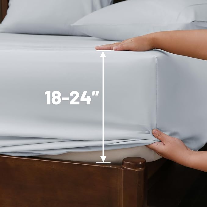 Extra Deep Pocket Queen Sheets 18-24 Inch 100% Egyptian Cotton 1000 Thread Count Sateen Weave Soft Breathable 4 Pieces（Queen,Light Blue）