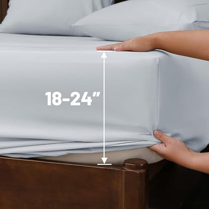 Extra Deep Pocket California King Sheets 18-24 Inch 100% Egyptian Cotton 1000 Thread Count Sateen Weave Soft Breathable 4 Pieces（California King,Light Blue）