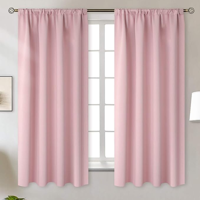 BGment Pink Room Darkening Curtains 63 Inches Length - Rod Pocket Thermal Insulated Blackout Curtain Drapes for Kids Room, 42 x 63 Inch, 2 Panels