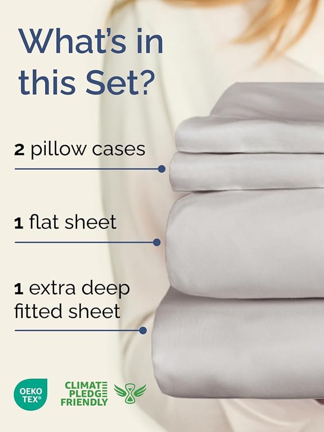 Extra Deep Pocket Cal King Sheets - 4 Piece Breathable & Cooling Bed Sheets - Hotel Luxury Bed Sheet Set - Soft, Wrinkle Free & Comfy - Easily Fits Extra Deep Mattresses - French Grey Sheets Set