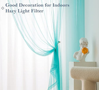 PI Teal Sheer Curtains with Rings Top,Lightweight Voile Textured,Casual Window Backdrop for Boys Room/Porch 2 Panels (W52 X L95, Lake Blue)