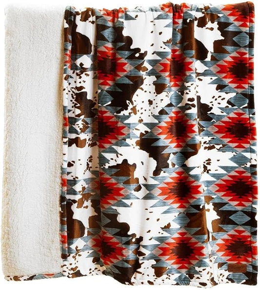 CARSTENS, INC. Wrangler Ultra Premium Super Soft Plush Sherpa Fleece Oversized Throw Blanket 54" x 68", Southwestern Cowhide