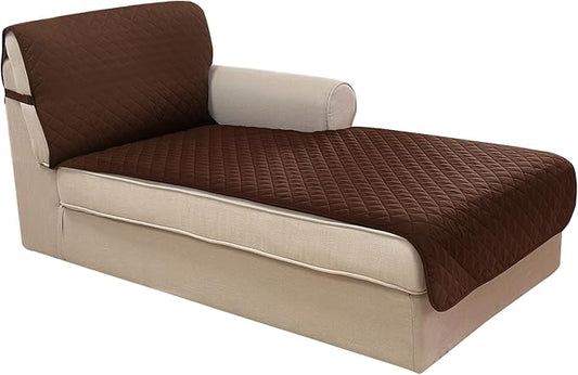 U-NICE HOME Sectional Couch Cover for Dogs Chaise Lounge Reversible Sofa Cover Furniture Protector Cover for Pets with Elastic Adjustable Strap (Chaise Lounge, Brown/Beige)