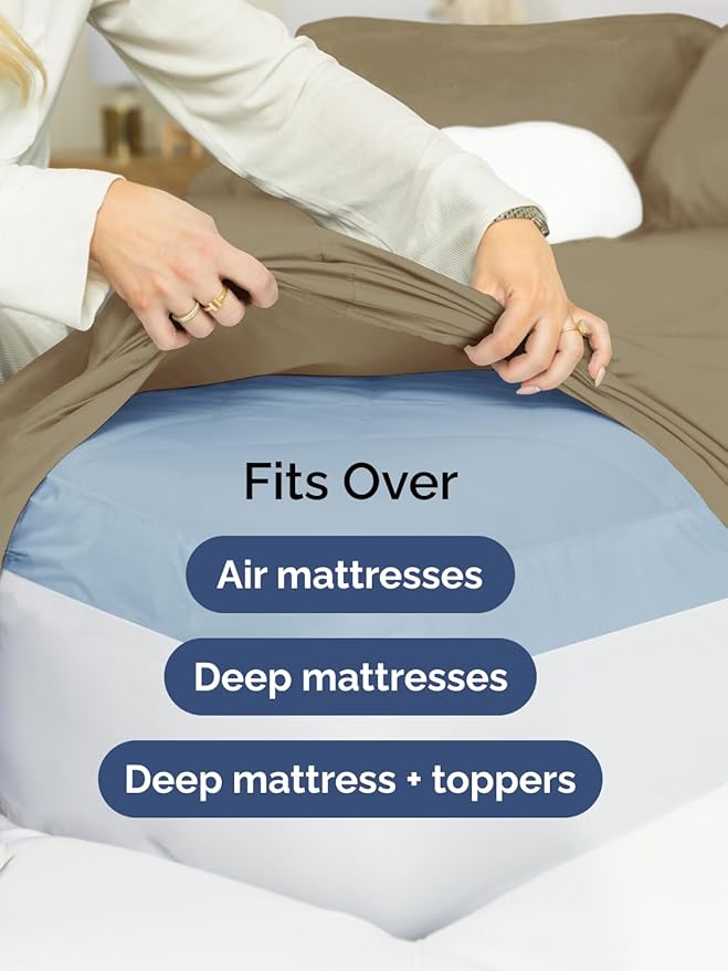 Extra Deep Pocket Cal King Sheets - 4 Piece Breathable & Cooling Bed Sheets - Hotel Luxury Bed Sheet Set - Soft, Wrinkle Free & Comfy - Easily Fits Extra Deep Mattresses - Deep Pocket Khaki Sheets Set