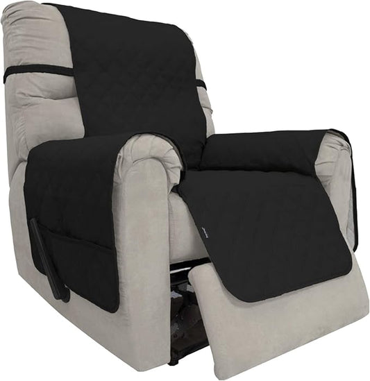 Easy-Going Sofa Slipcover Waterproof Recliner Chair Cover Non-Slip Fabric Couch Cover for Living Room Washable Furniture Protector for Pets Kids Children Dog Cat (Recliner, Black)