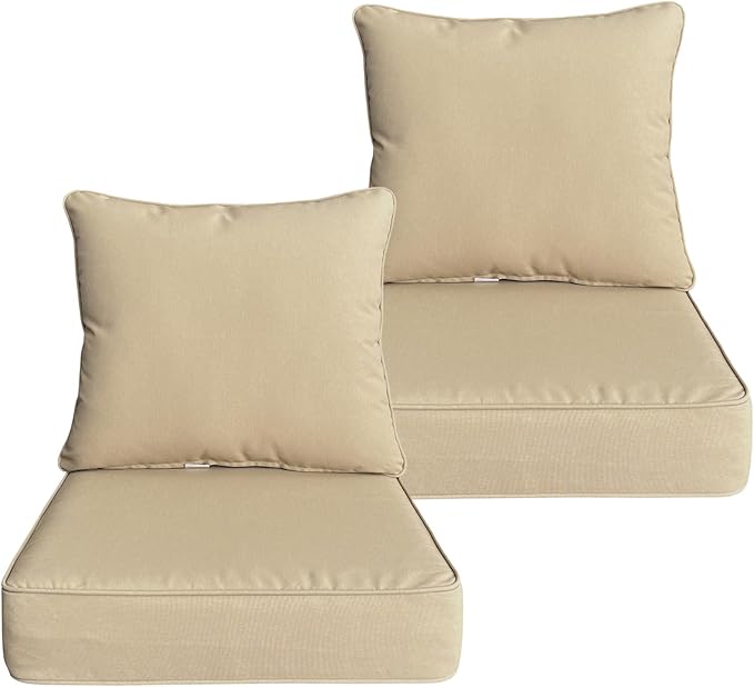 COZYVIDA Outdoor/Indoor 22x24 inch Deep Seat Patio Cushions Set of 2 Resilient Foam Filling Water Repellent Stain-Resistant UV Resistant Weather Resistant Patio Cushions Beige