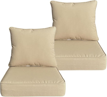 COZYVIDA Outdoor/Indoor 24x24 inch Deep Seat Patio Cushions Set of 2 Resilient Foam Filling Water Repellent Stain-Resistant UV Resistant Weather Resistant Patio Cushions Beige